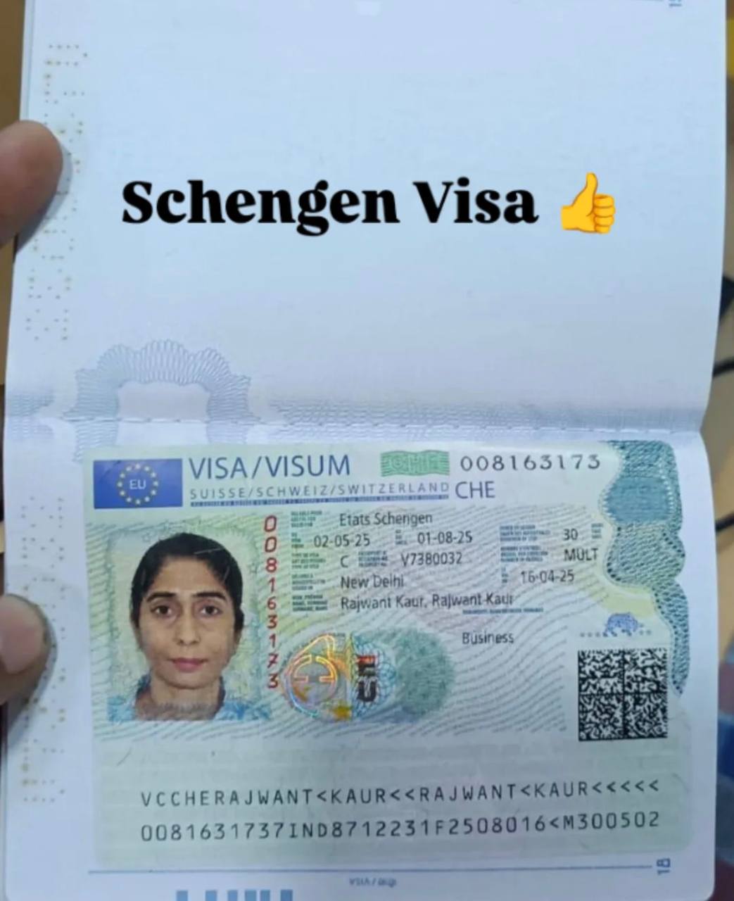 Approved visa document — Schengen Business Visa → Switzerland