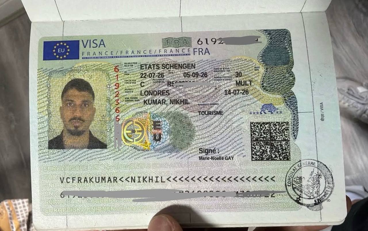 Approved visa document — Schengen Visa → France